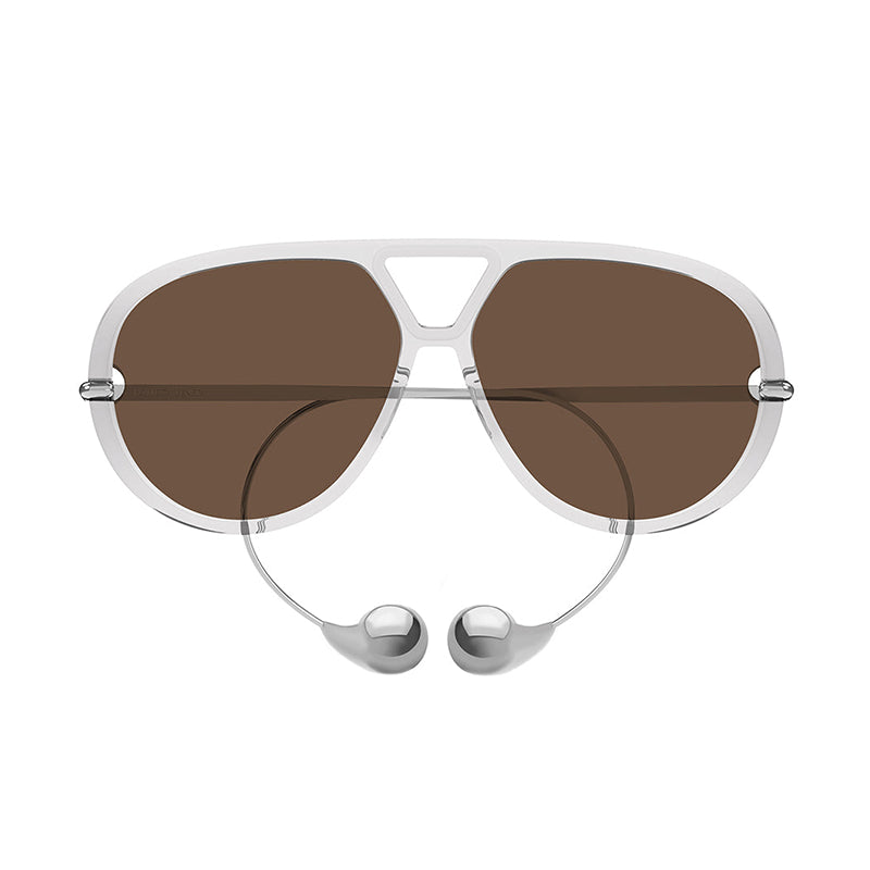 Bottega Veneta Sunglasses Geometric Full Rim, Transparent Grey/Silver Frame and Brown Lens BV1273S009