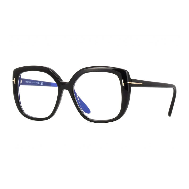 Tom Ford Eyeglasses Butterfly Full Rim, Shiny Black Frame and Clear/Blue Light Block Lenses Lens FT6043-B001