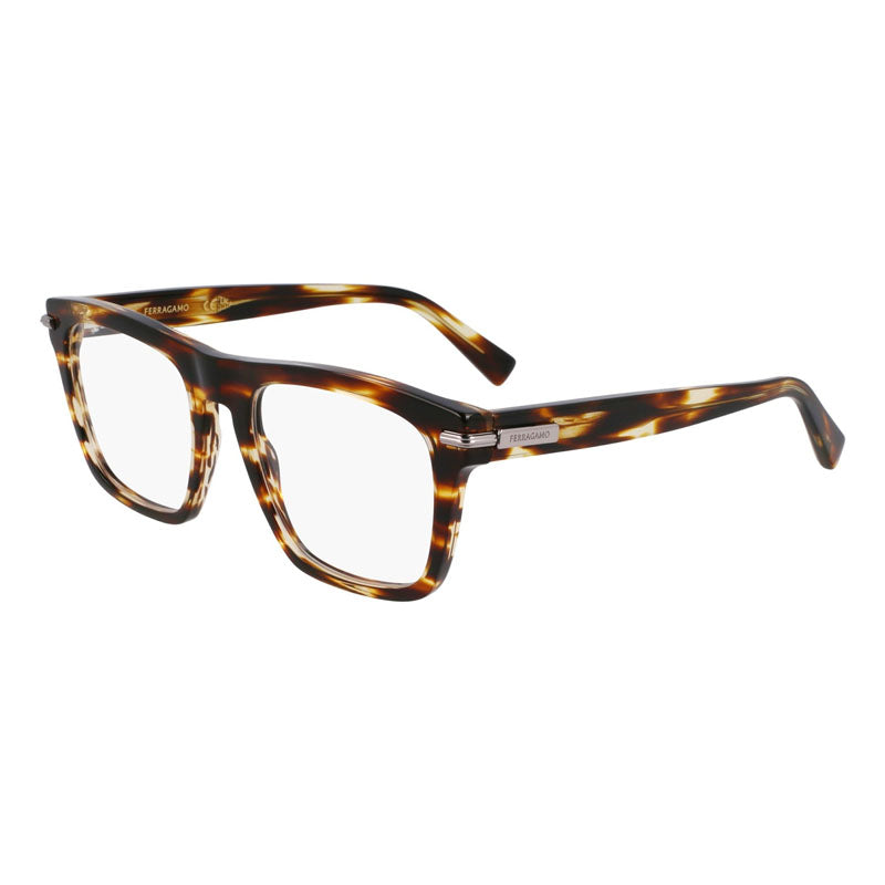 Ferragamo Salvatore Ferragamo Eyeglasses Square Full Rim, Striped Brown Frame and Clear Demo Lenses Lens SF3015216