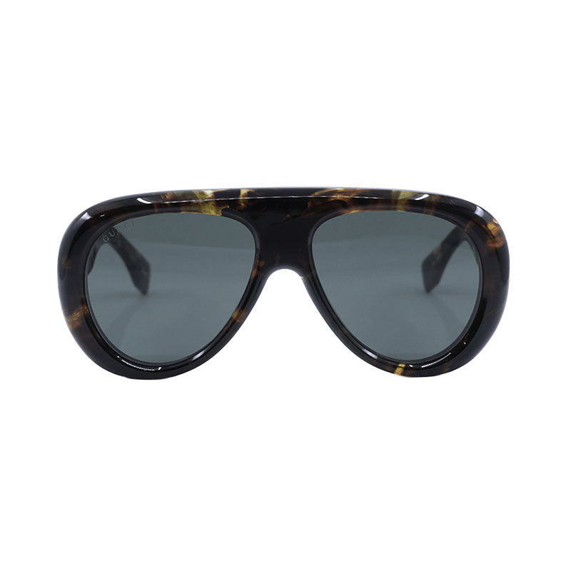 Gucci Sunglasses Aviator Full Rim, Shiny Spotted Vintage Havana Frame and Grey Lens GG1909S001