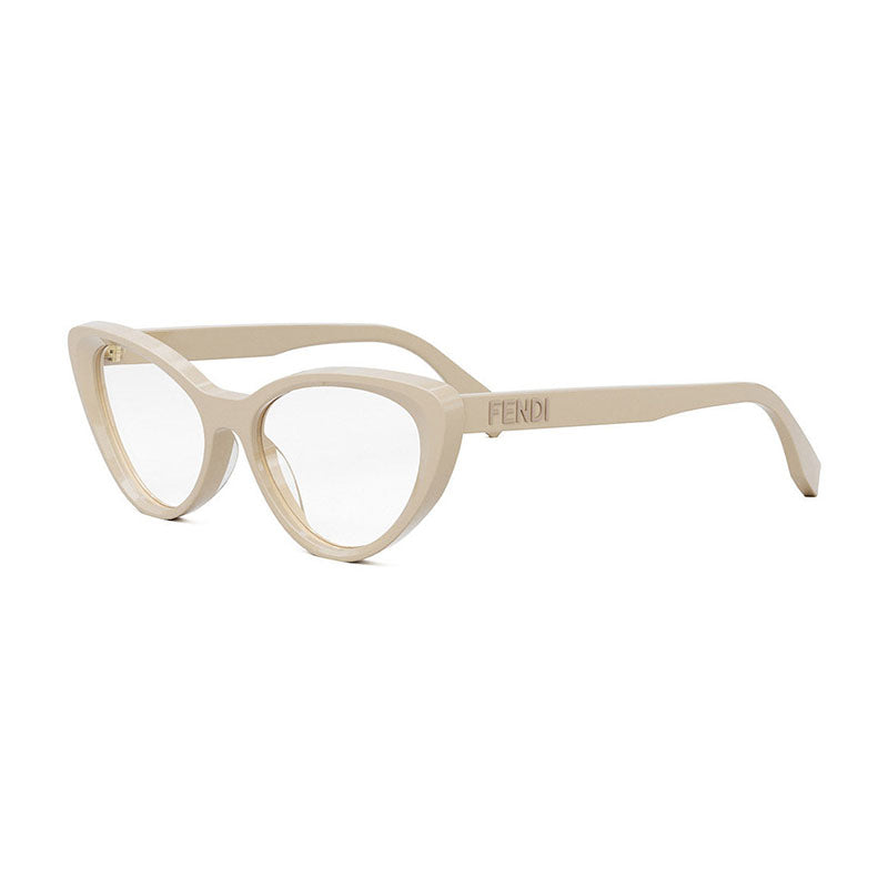 Fendi Eyeglasses Cat Eye Full Rim, Shiny Beige Frame and Clear Demo Lens Lens FE50075I057