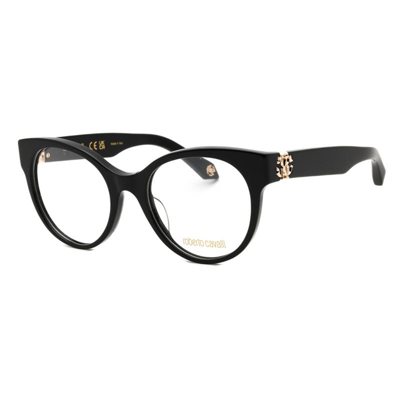 Roberto Cavalli Eyeglasses Round Full Rim, Black Frame and Clear Demo Lenses Lens VRC027M0700