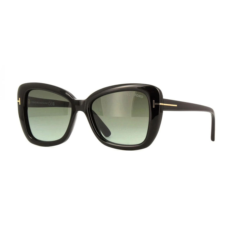 Tom Ford Sunglasses Butterfly Full Rim, Shiny Black Frame and Smoke Gradient Lens FT100801B