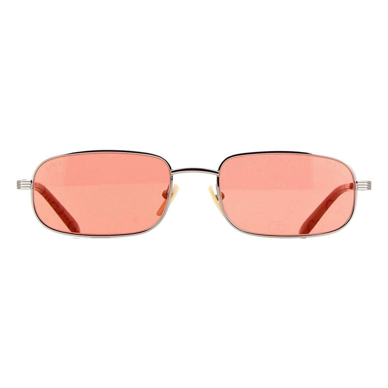 Gucci Sunglasses Rectangle Full Rim, Silver Frame and Red with Gold GG Logo Flash Mirror Lens GG1457S004
