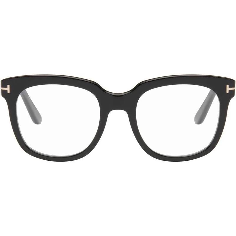 Tom Ford Eyeglasses Oval Full Rim, Shiny Black Frame and Clear/Blue-light Block Lenses Lens FT5987-B001