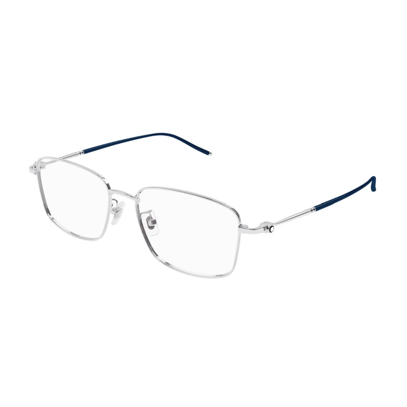 Montblanc Eyeglasses Rectangle Full Rim, Silver Frame and Clear Demo Lens Lens MB0140OK007