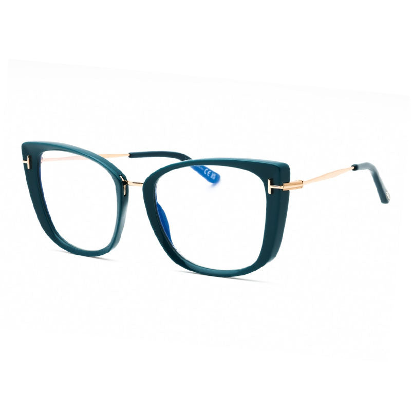 Tom Ford Eyeglasses Cat Eye Full Rim, Shiny Teal/Rose Gold Frame and Clear Blue Light Block Lens Lens FT5816-B089