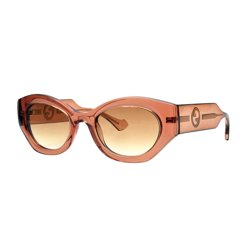 Gucci Sunglasses Oval Full Rim, Transparent Amber Brown Frame and Brown to Light Yellow Gradient Lens GG1553S004