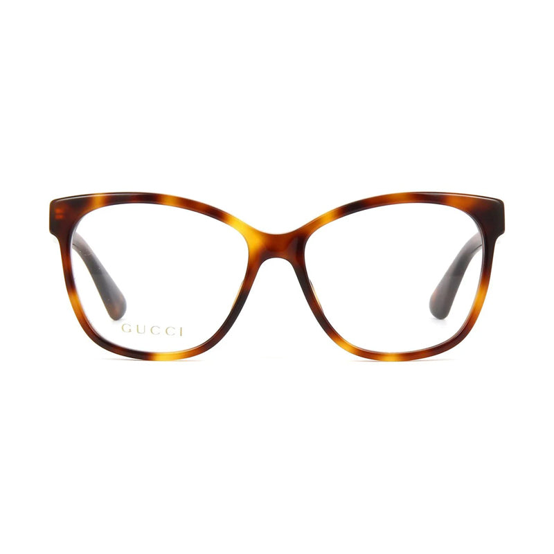 Gucci Eyeglasses Cat Eye Full Rim, Havana Frame and Clear Demo Lenses Lens GG0421O002