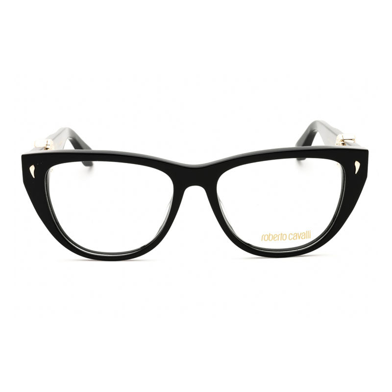 Roberto Cavalli Eyeglasses Cat Eye Full Rim, Shiny Black Frame and Clear Demo Lenses Lens VRC0450700