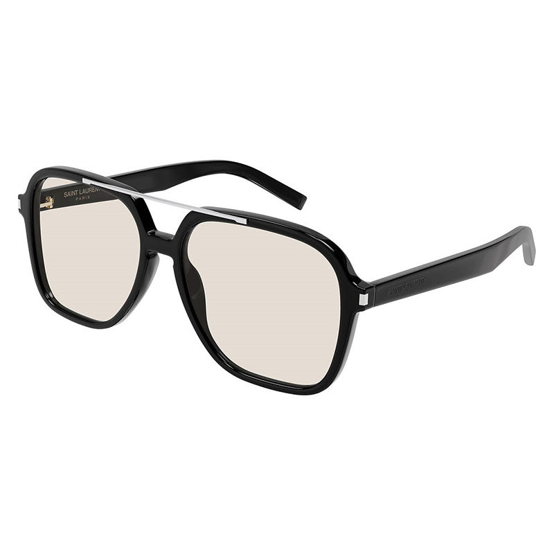 Saint Laurent Sunglasses Aviator Full Rim, Black Frame and Light Yellow Lens SL545001