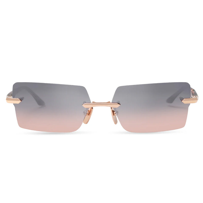 Dita Sunglasses Rectangle Rimless, White Gold Frame and Brown to Clear Gradient Silver Flash Lens DTS-462-A01