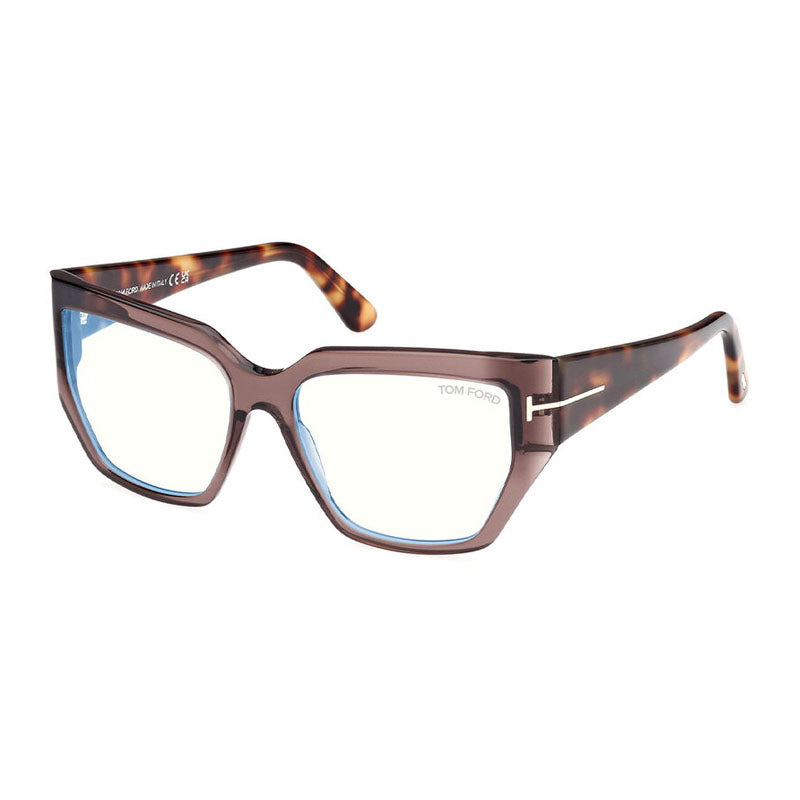 Tom Ford Eyeglasses Square Full Rim, Shiny Dark Brown Frame and Clear/Blue-Light Block Lenses Lens FT5951-B048