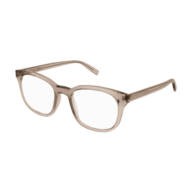 Saint Laurent Eyeglasses Square Full Rim, Shiny Brown Frame and Clear Demo Lenses Lens SL459004