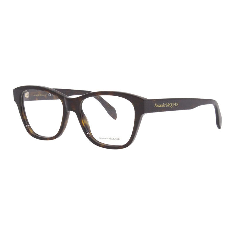 Alexander McQueen Eyeglasses Square Full Rim, Havana Frame and Clear Demo Lens Lens AM0306O002