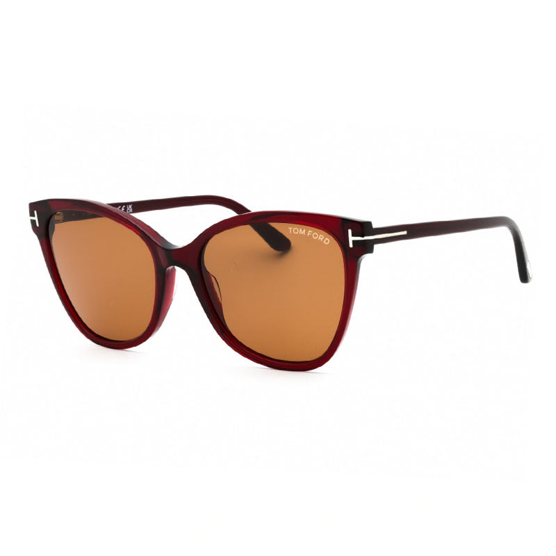 Tom Ford Sunglasses Cat Eye Full Rim, Shiny Red Frame and Brown Lens FT0844ANI68E