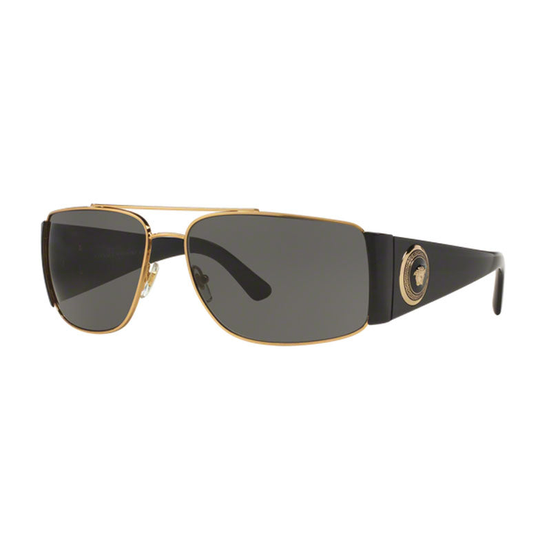 Versace Sunglasses Rectangle Full Rim, Gold/Black Frame and Dark Grey Lens VE2163100287