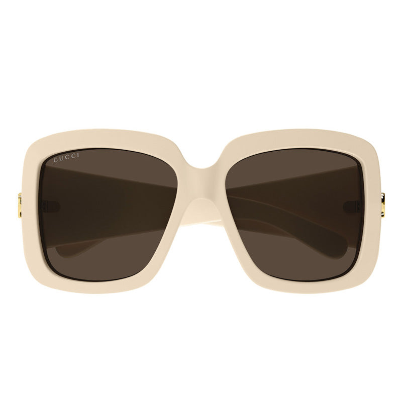 Gucci Sunglasses Square Full Rim, Ivory Frame and Brown Lens GG1402S004