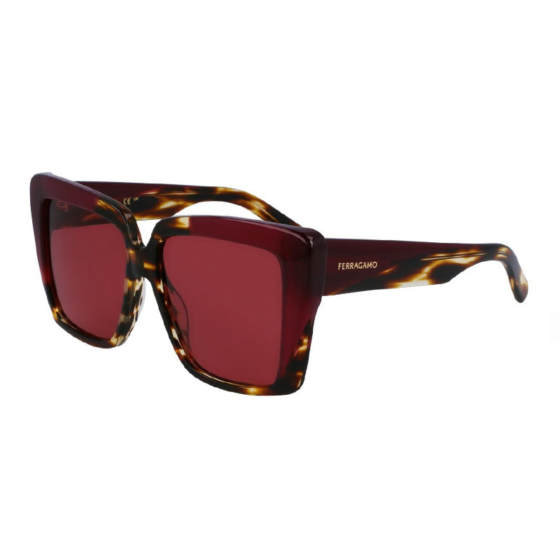 Ferragamo Salvatore Ferragamo Sunglasses Square Full Rim, Triped Brown/Purple Frame and Mauve Lens SF1060SN215