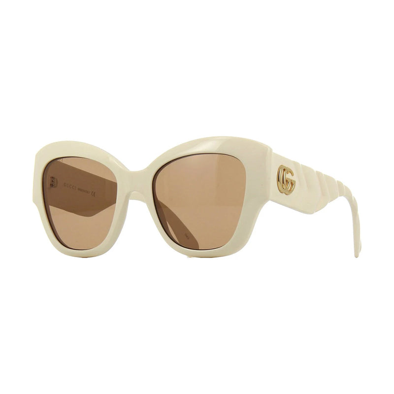 Gucci Sunglasses Cat Eye Full Rim, Ivory Frame and Brown Lens GG0808S002