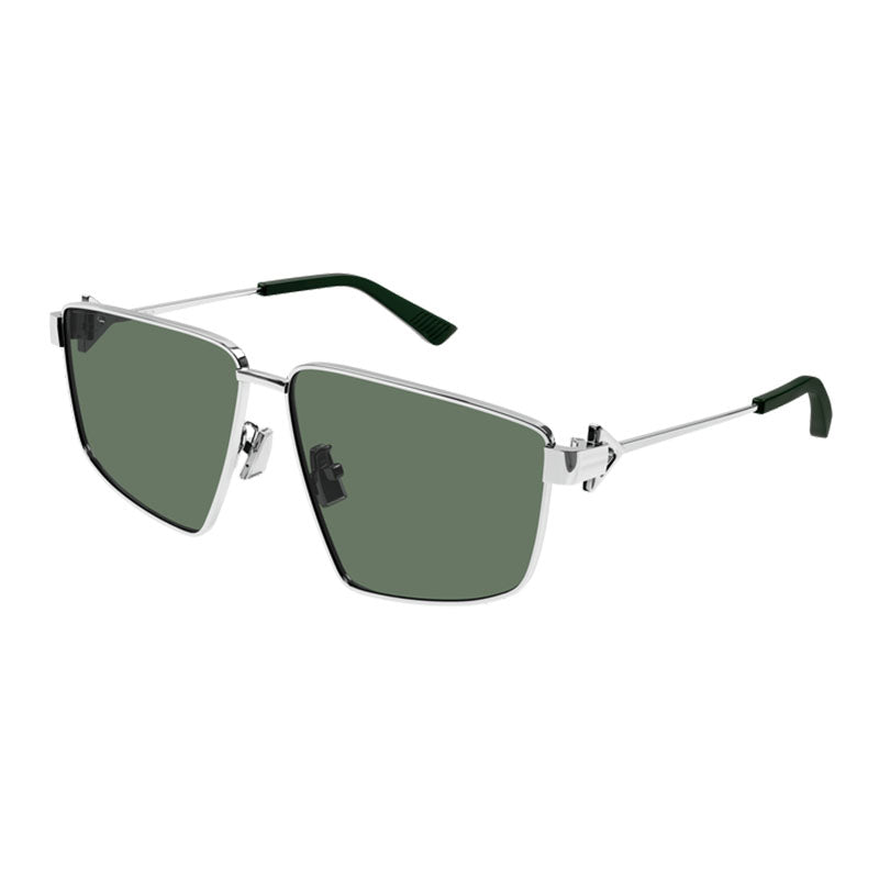Bottega Veneta Sunglasses Square Full Rim, Silver Frame and Green Lens BV1223S003