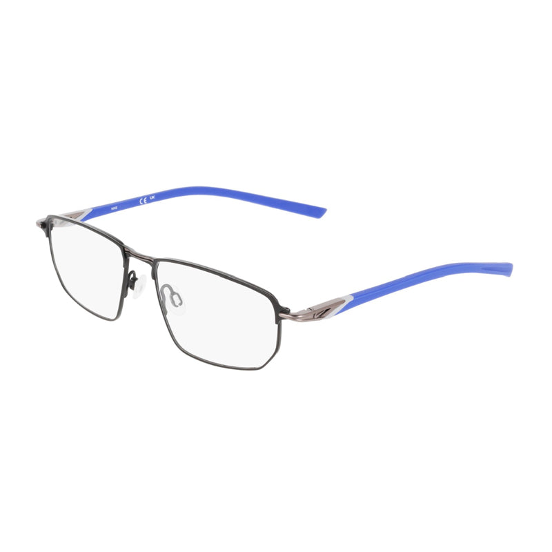 Nike Eyeglasses Rectangle Full Rim, Matte Black/Astronomy Blue Frame and Clear Demo Lenses Lens NIKE6067004