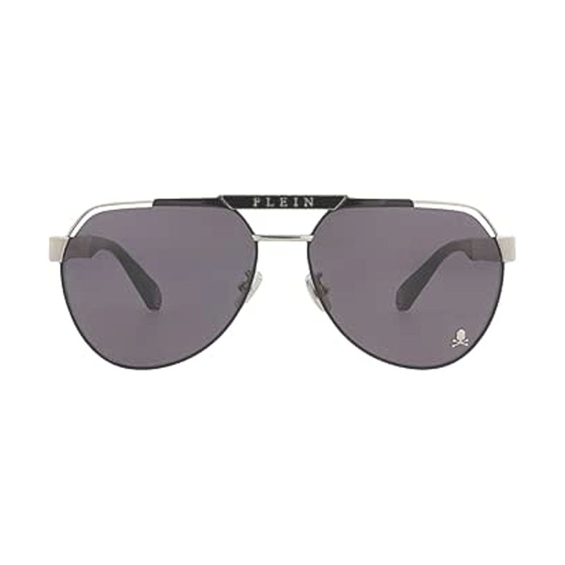 Philipp Plein Sunglasses Aviator Full Rim, Palladium Frame and Smoke Lens SPP073M0583