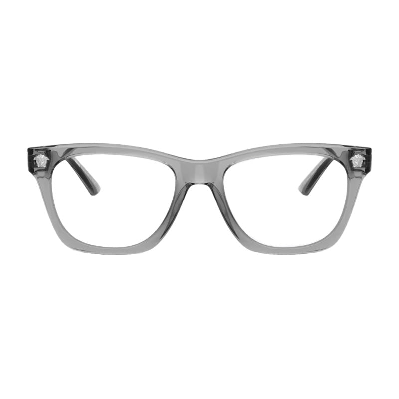 Versace Eyeglasses Square Full Rim, Grey Transparent Frame and Clear Demo Lenses Lens VE3363U5496