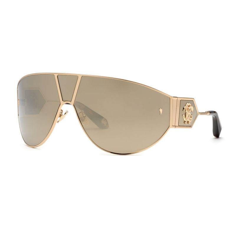 Roberto Cavalli Sunglasses Shield Full Rim, Shiny Rose Gold Frame and Golden Lens SRC093300G