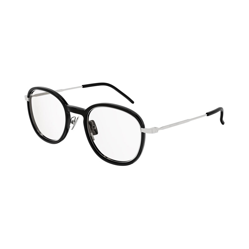 Saint Laurent Eyeglasses Round Full Rim, Black/Silver Frame and Clear Demo Lenses Lens SL436OPT001