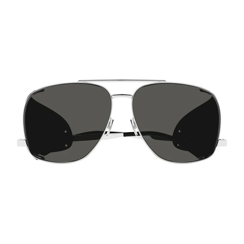 Saint Laurent Sunglasses Aviator Full Rim, Silver/Black Frame and Grey Lens SL653LEONLEATHERSPOILER001