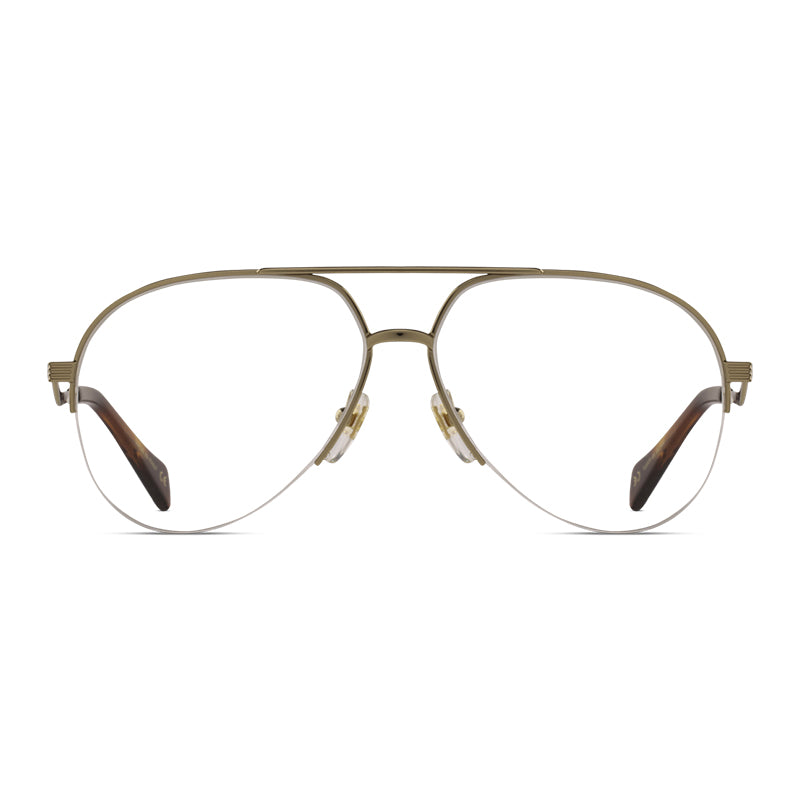 Gucci Eyeglasses Square Semi Rim, Gold Frame and Clear Demo Lenses Lens GG0971O001