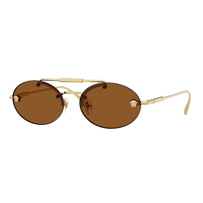 Versace Sunglasses Oval Rimless, Gold Frame and Brown Lens VE22951002/73