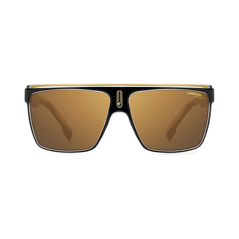 Carrera Sunglasses Rectangle Full Rim, Black/Gold Frame and Gold Polarised Lens CARRERA22/N02M2YL