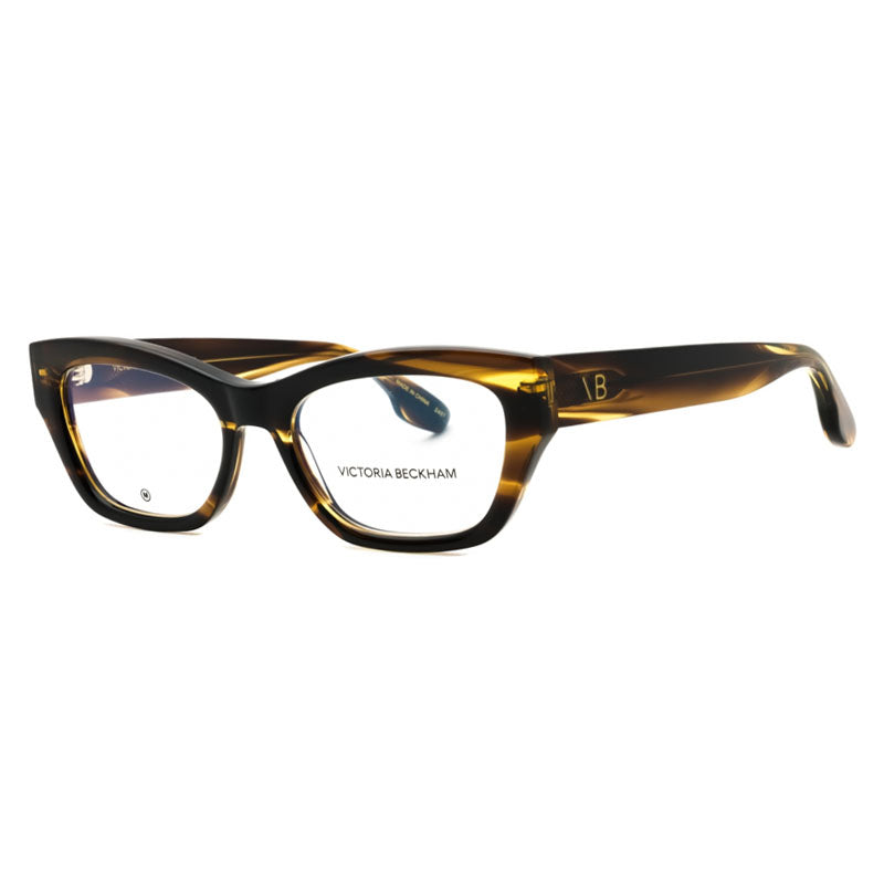 Victoria Beckham Eyeglasses Rectangle Full Rim, Striped Khaki Frame and Clear Demo Lenses Lens VB2675318