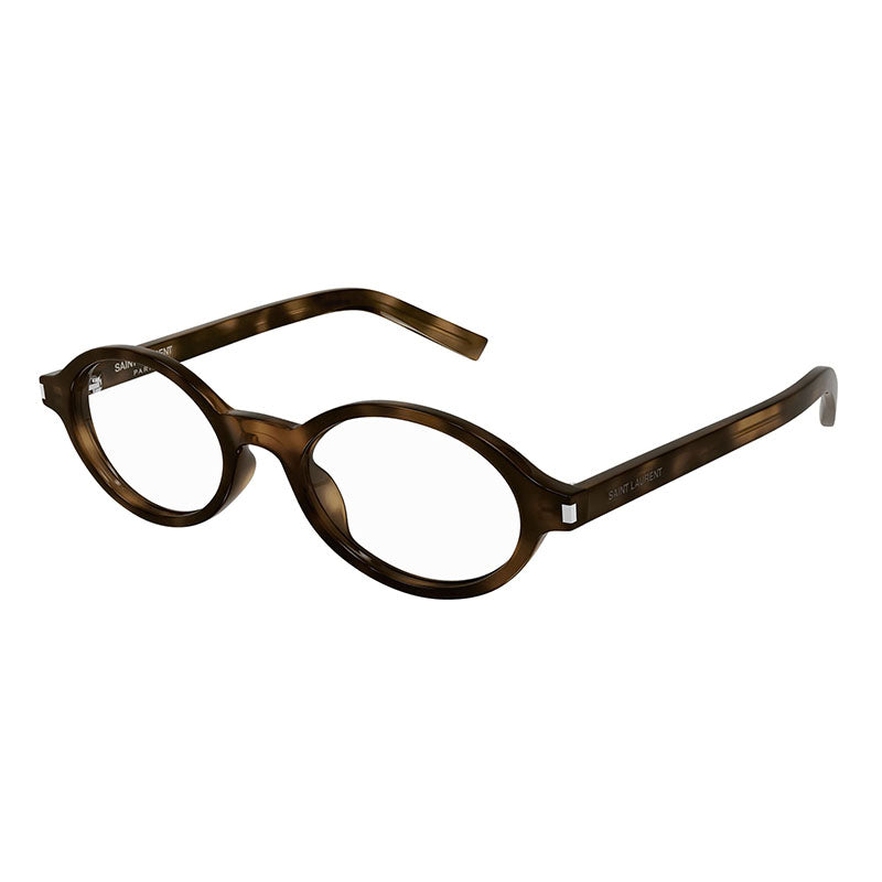 Saint Laurent Eyeglasses Oval Full Rim, Shiny Havana Frame and Clear Blue Light Block Lens SL751JEANNEOPT003