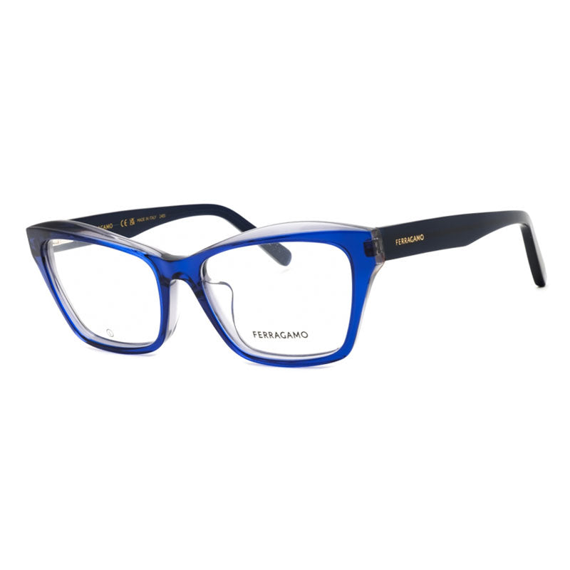 Ferragamo Salvatore Ferragamo Eyeglasses Cat Eye Full Rim, Blue/Grey Frame and Clear Demo Lenses Lens SF2951LB435