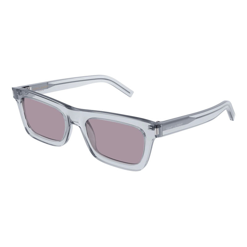Saint Laurent Sunglasses Rectangle Full Rim, Transparent Grey Frame and Violet Lens SL461BETTY013