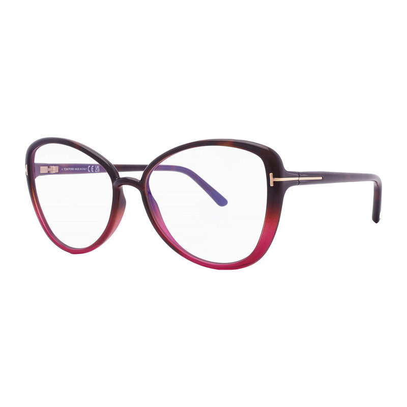 Tom Ford Eyeglasses Butterfly Full Rim, Coloured Havana Frame and Clear Blue Light Block Lens FT5907-B055