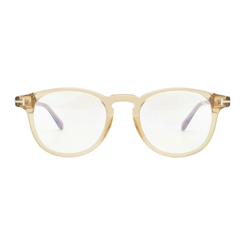 Tom Ford Eyeglasses Round Full Rim, Light Brown Frame and Clear/Blue-Light Block Lenses Lens FT5891-B047