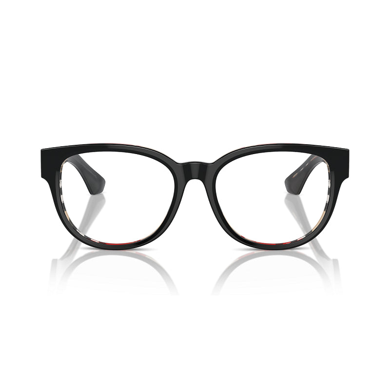 Burberry Eyeglasses Round Full Rim, Top Black on Vintage Check Frame and Clear Demo Lenses Lens BE24104121