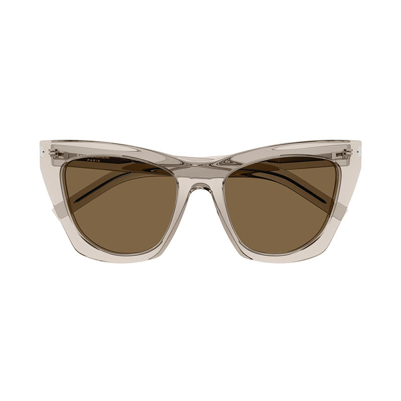 Saint Laurent Sunglasses Cat Eye Full Rim, Transparent Beige Frame and Brown Lens SL214KATE032