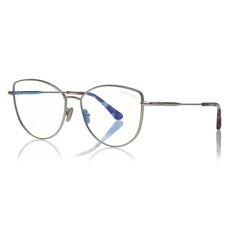 Tom Ford Eyeglasses Cat Eye Full Rim, Palladium Frame and Clear Blue Light Block Lens TF5667-B016