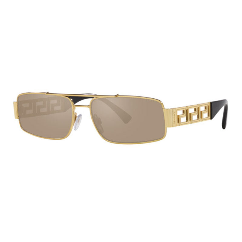 Versace Sunglasses Rectangle Full Rim, Gold Frame and Light Brown Mirror Dark Gold Lens VE225710025A