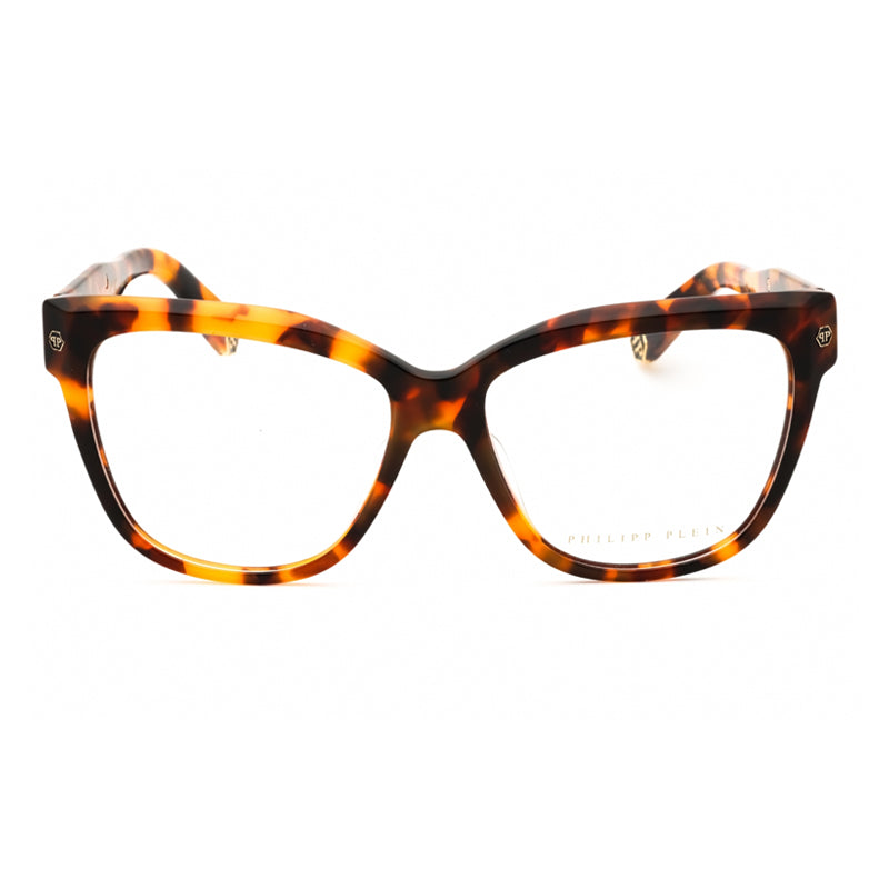 Philipp Plein Eyeglasses Cat Eye Full Rim, Pattern Honey/Black/Olive Frame and Clear Demo Lenses Lens VPP051M0728