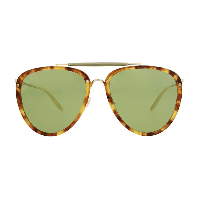 Gucci Sunglasses Aviator Full Rim, Havana/Gold Frame and Green Lens GG0672S003