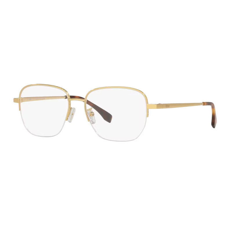 Fendi Eyeglasses Square Semi Rim, Gold Frame and Clear Demo Lens Lens FE50106F030