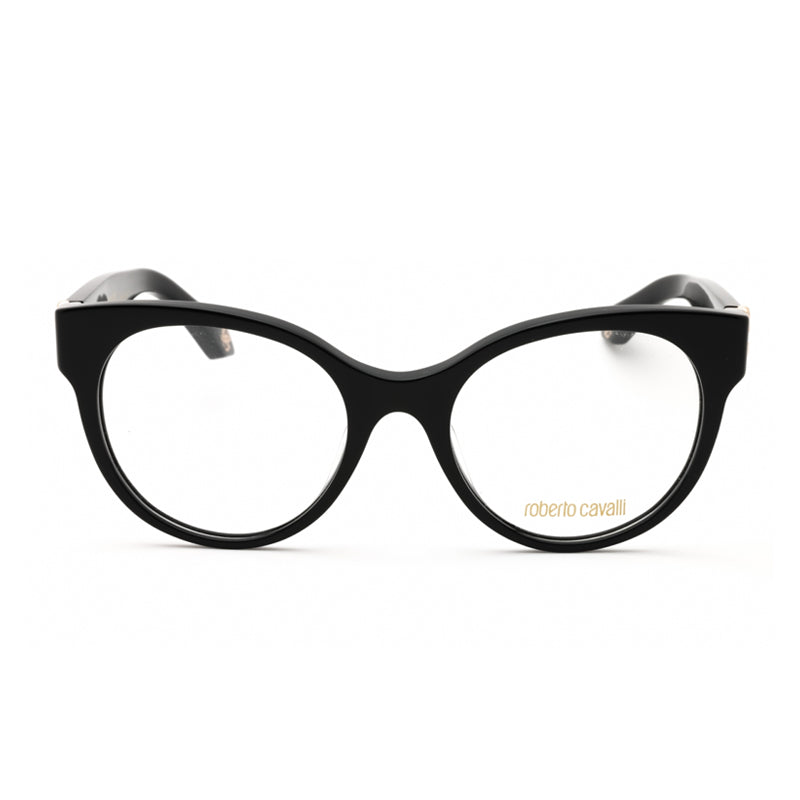 Roberto Cavalli Eyeglasses Round Full Rim, Black Frame and Clear Demo Lenses Lens VRC027M0700