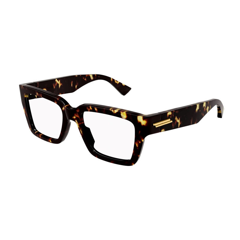 Bottega Veneta Eyeglasses Square Full Rim, Havana Frame and Clear Demo Lenses Lens BV1153O006
