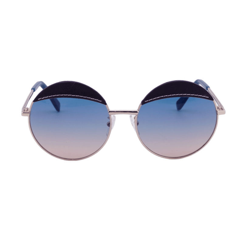 Loewe Sunglasses Round Full Rim, Gold Blue Leather Frame and Gradient Blue Lens LW40007U33W